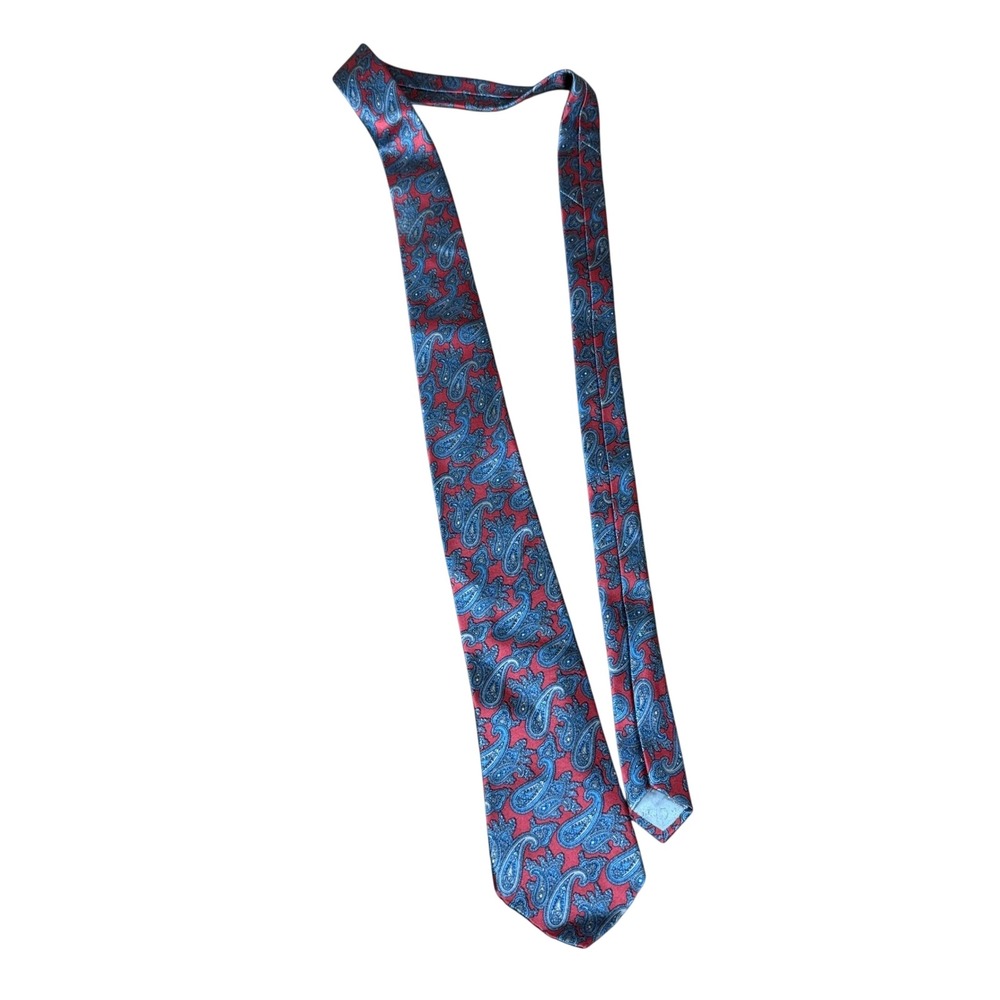 Christian Dior Tie Mens OS Red Blue Paisley Silk Woven Italy Vintage Designer